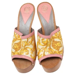 Versace Multicolor Barocco Printed Leather Clog Platform Sandals Size 40 For Women -Versace Official Website luxury women versace used shoes p498466 008