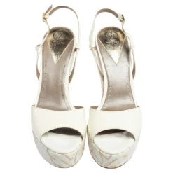 Versace White Patent Leather Quilted Wedge Platform Sandals Size 40 For Women -Versace Official Website luxury women versace used shoes p498529 003