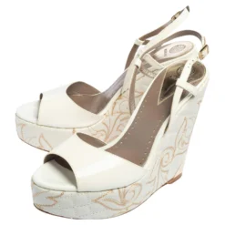 Versace White Patent Leather Quilted Wedge Platform Sandals Size 40 For Women -Versace Official Website luxury women versace used shoes p498529 004