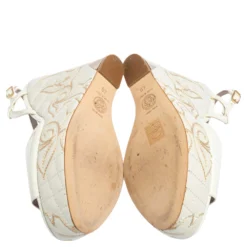 Versace White Patent Leather Quilted Wedge Platform Sandals Size 40 For Women -Versace Official Website luxury women versace used shoes p498529 009