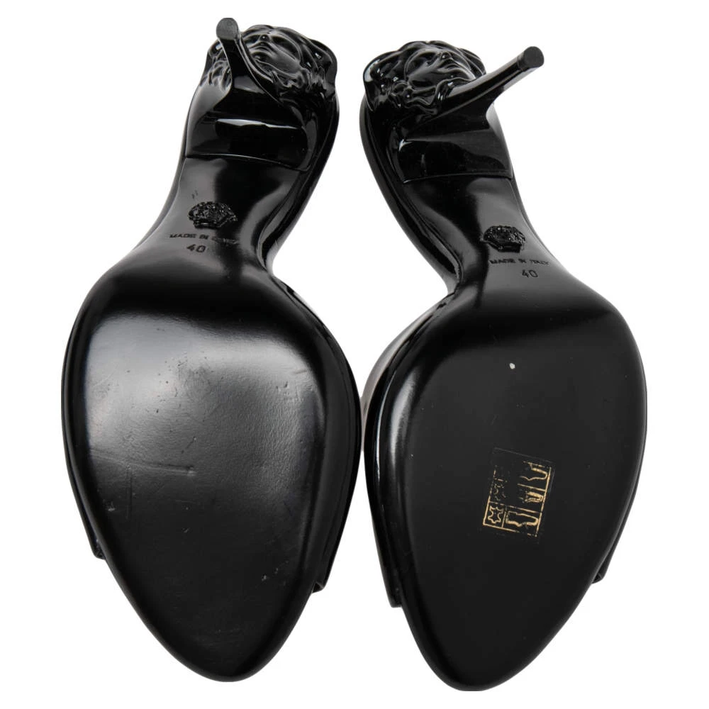 Versace Black Patent Leather Medusa Heel Slide Sandals Size 40 For Women 6 Versace Black Patent Leather Medusa Heel Slide Sandals Size 40 For Women - Image 6