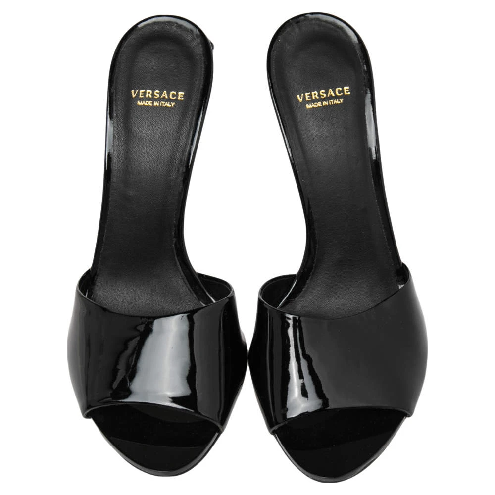 Versace Black Patent Leather Medusa Heel Slide Sandals Size 40 For Women 3 Versace Black Patent Leather Medusa Heel Slide Sandals Size 40 For Women - Image 3