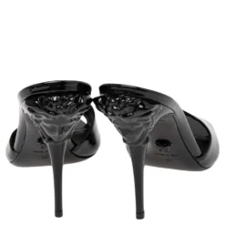 Versace Black Patent Leather Medusa Heel Slide Sandals Size 40 For Women 12 Versace Black Patent Leather Medusa Heel Slide Sandals Size 40 For Women -Versace Official Website luxury women versace used shoes p501048 009