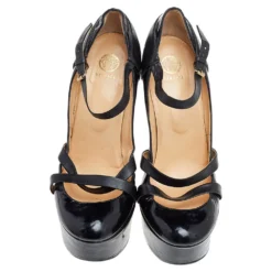Versace Black Patent And Leather Platform Pumps Size 39 For Women -Versace Official Website luxury women versace used shoes p502652 008
