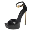 Versace Black Leather Pin Buckle Detail Ankle Strap Platform Sandals Size 38 For Women