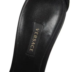 Versace Black Leather Pin Buckle Detail Ankle Strap Platform Sandals Size 38 For Women -Versace Official Website luxury women versace used shoes p503056 007