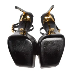 Versace Black Leather Pin Buckle Detail Ankle Strap Platform Sandals Size 38 For Women -Versace Official Website luxury women versace used shoes p503056 008