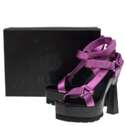 Versace Purple Satin Band Velcro Strap Platform Sandals Size 40 For Women -Versace Official Website luxury women versace used shoes p508539 001