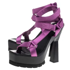 Versace Purple Satin Band Velcro Strap Platform Sandals Size 40 For Women -Versace Official Website luxury women versace used shoes p508539 002