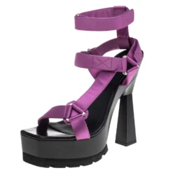 Versace Purple Satin Band Velcro Strap Platform Sandals Size 40 For Women