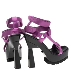 Versace Purple Satin Band Velcro Strap Platform Sandals Size 40 For Women -Versace Official Website luxury women versace used shoes p508539 006