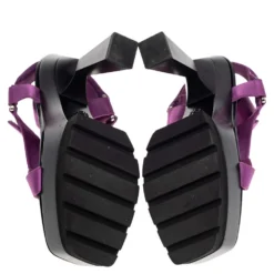 Versace Purple Satin Band Velcro Strap Platform Sandals Size 40 For Women -Versace Official Website luxury women versace used shoes p508539 007