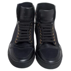 Versace Black Leather And Canvas High Top Sneakers Size 44 For Women -Versace Official Website luxury women versace used shoes p508850 1633761659 005