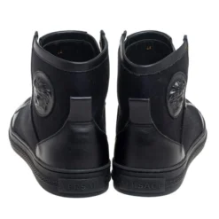 Versace Black Leather And Canvas High Top Sneakers Size 44 For Women -Versace Official Website luxury women versace used shoes p508850 1633761664 006