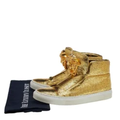 Versace Metallic Gold Crackle Leather Medusa High Top Sneakers Size 35.5 For Women -Versace Official Website luxury women versace used shoes p509365 1634012984 001