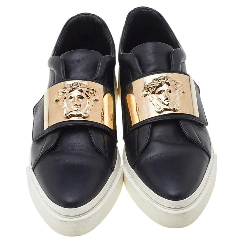 Versace Black Leather Medusa Embellished Velcro Strap Low Top Sneakers Size 37 For Women 3 Versace Black Leather Medusa Embellished Velcro Strap Low Top Sneakers Size 37 For Women - Image 3