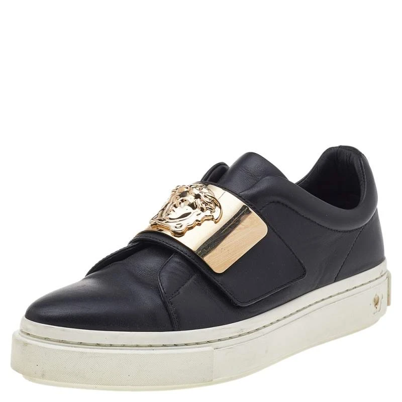 Versace Black Leather Medusa Embellished Velcro Strap Low Top Sneakers Size 37 For Women 1 Versace Black Leather Medusa Embellished Velcro Strap Low Top Sneakers Size 37 For Women