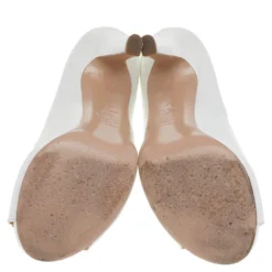 Versace White Patent Leather Embellished Peep Toe Pumps Size 37 For Women -Versace Official Website luxury women versace used shoes p513834 003