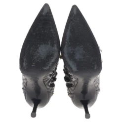 Versace Black Patent Quilted Leather Pointed Toe Knee Length Boots Size 39 For Women -Versace Official Website luxury women versace used shoes p514403 001