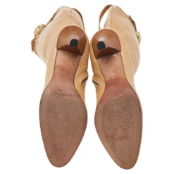 Versace Beige Leather Medusa Knee Length Boots Size 38 For Women -Versace Official Website luxury women versace used shoes p514604 001