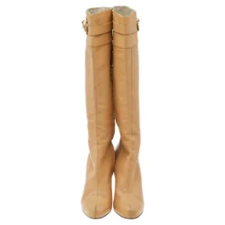 Versace Beige Leather Medusa Knee Length Boots Size 38 For Women -Versace Official Website luxury women versace used shoes p514604 002