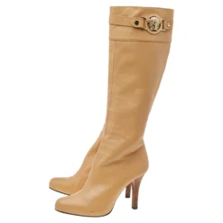 Versace Beige Leather Medusa Knee Length Boots Size 38 For Women -Versace Official Website luxury women versace used shoes p514604 006