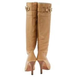 Versace Beige Leather Medusa Knee Length Boots Size 38 For Women -Versace Official Website luxury women versace used shoes p514604 007