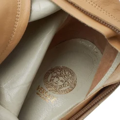 Versace Beige Leather Medusa Knee Length Boots Size 38 For Women -Versace Official Website luxury women versace used shoes p514604 008