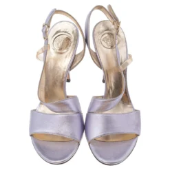 Versace Metallic Light Purple Leather And PVC Slingback Sandals Size 39 For Women -Versace Official Website luxury women versace used shoes p519433 001