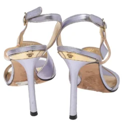 Versace Metallic Light Purple Leather And PVC Slingback Sandals Size 39 For Women -Versace Official Website luxury women versace used shoes p519433 004