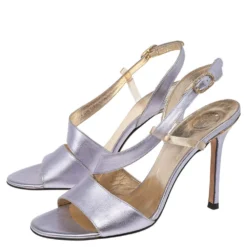 Versace Metallic Light Purple Leather And PVC Slingback Sandals Size 39 For Women -Versace Official Website luxury women versace used shoes p519433 008