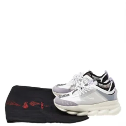 Versace White/Purple Suede And Leather Chain Reaction Sneakers Size 39.5 For Women -Versace Official Website luxury women versace used shoes p526576 001