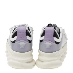 Versace White/Purple Suede And Leather Chain Reaction Sneakers Size 39.5 For Women -Versace Official Website luxury women versace used shoes p526576 003