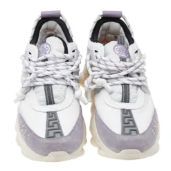 Versace White/Purple Suede And Leather Chain Reaction Sneakers Size 39.5 For Women -Versace Official Website luxury women versace used shoes p526576 004