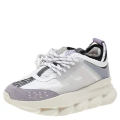 Versace White/Purple Suede And Leather Chain Reaction Sneakers Size 39.5 For Women