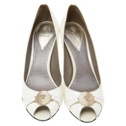 Versace White Patent Leather Medusa Peep Toe Pumps Size 39 For Women -Versace Official Website luxury women versace used shoes p533468 007