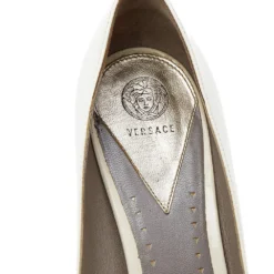 Versace White Patent Leather Medusa Peep Toe Pumps Size 39 For Women -Versace Official Website luxury women versace used shoes p533468 008