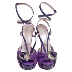 Versace Purple Suede And Patent Leather Platform Ankle Strap Sandals Size 36 For Women -Versace Official Website luxury women versace used shoes p536781 002