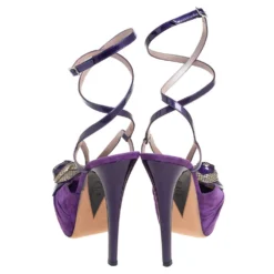 Versace Purple Suede And Patent Leather Platform Ankle Strap Sandals Size 36 For Women -Versace Official Website luxury women versace used shoes p536781 003