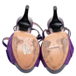 Versace Purple Suede And Patent Leather Platform Ankle Strap Sandals Size 36 For Women -Versace Official Website luxury women versace used shoes p536781 007