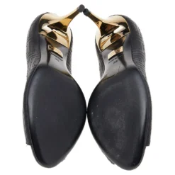 Versace Black Quilted Leather Peep Toe Pumps Size 38 For Women -Versace Official Website luxury women versace used shoes p542801 002