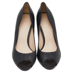 Versace Black Quilted Leather Peep Toe Pumps Size 38 For Women -Versace Official Website luxury women versace used shoes p542801 006