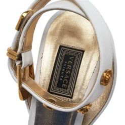 Versace White Leather Medussa Studded Icon Ankle Strap Sandals Size 37 For Women -Versace Official Website luxury women versace used shoes p543743 006