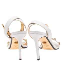 Versace White Leather Medussa Studded Icon Ankle Strap Sandals Size 37 For Women -Versace Official Website luxury women versace used shoes p543743 007