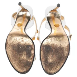 Versace White Leather Medussa Studded Icon Ankle Strap Sandals Size 37 For Women -Versace Official Website luxury women versace used shoes p543743 008