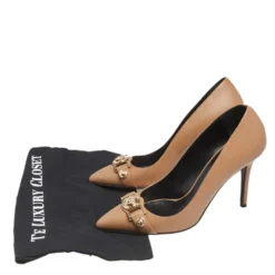 Versace Brown Leather Pointed Toe Pumps Size 40 For Women -Versace Official Website luxury women versace used shoes p551137 001