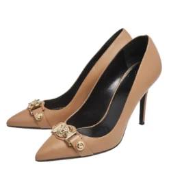 Versace Brown Leather Pointed Toe Pumps Size 40 For Women -Versace Official Website luxury women versace used shoes p551137 002