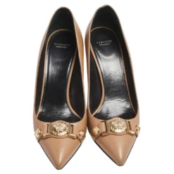 Versace Brown Leather Pointed Toe Pumps Size 40 For Women -Versace Official Website luxury women versace used shoes p551137 003