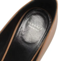 Versace Brown Leather Pointed Toe Pumps Size 40 For Women -Versace Official Website luxury women versace used shoes p551137 007