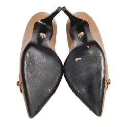 Versace Brown Leather Pointed Toe Pumps Size 40 For Women -Versace Official Website luxury women versace used shoes p551137 008